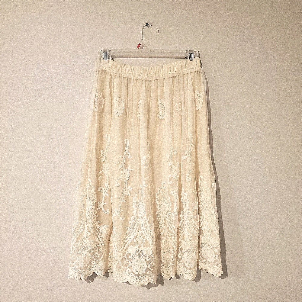 Cream Lace Tulle Skirt